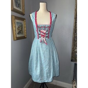 Dirndl Dress Fuchs Trachten Oktoberfest Bavarian Tyrol Blue Gingham EU36  S/XS